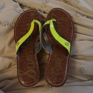 Vintage Sam Edelman Neon Yellow and Brown Sandals.